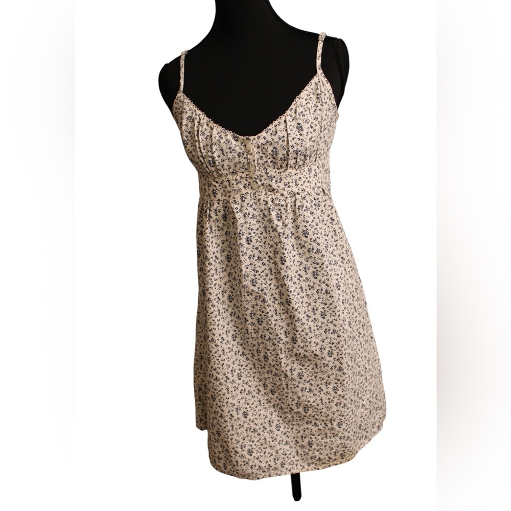 Brandy Melville Cream Blue Floral Mini Dress Made in Italy Cotton One Size